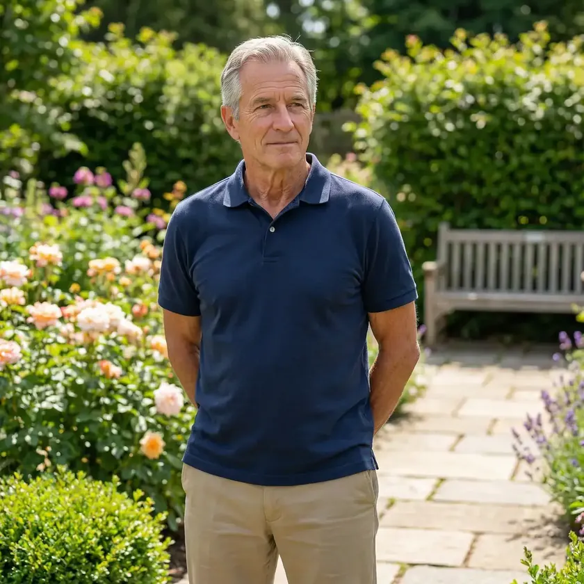A person standing in a garden, with no product in shot